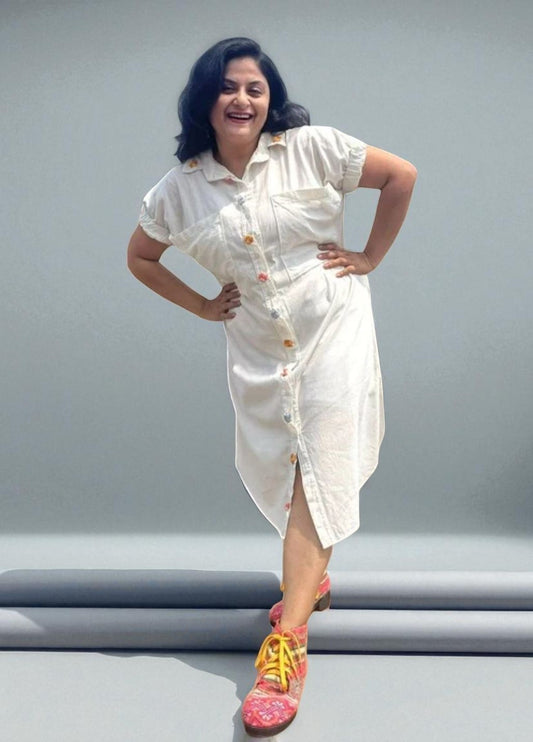 Fleurs Embroidered Antifit Cotton Shirt Dress