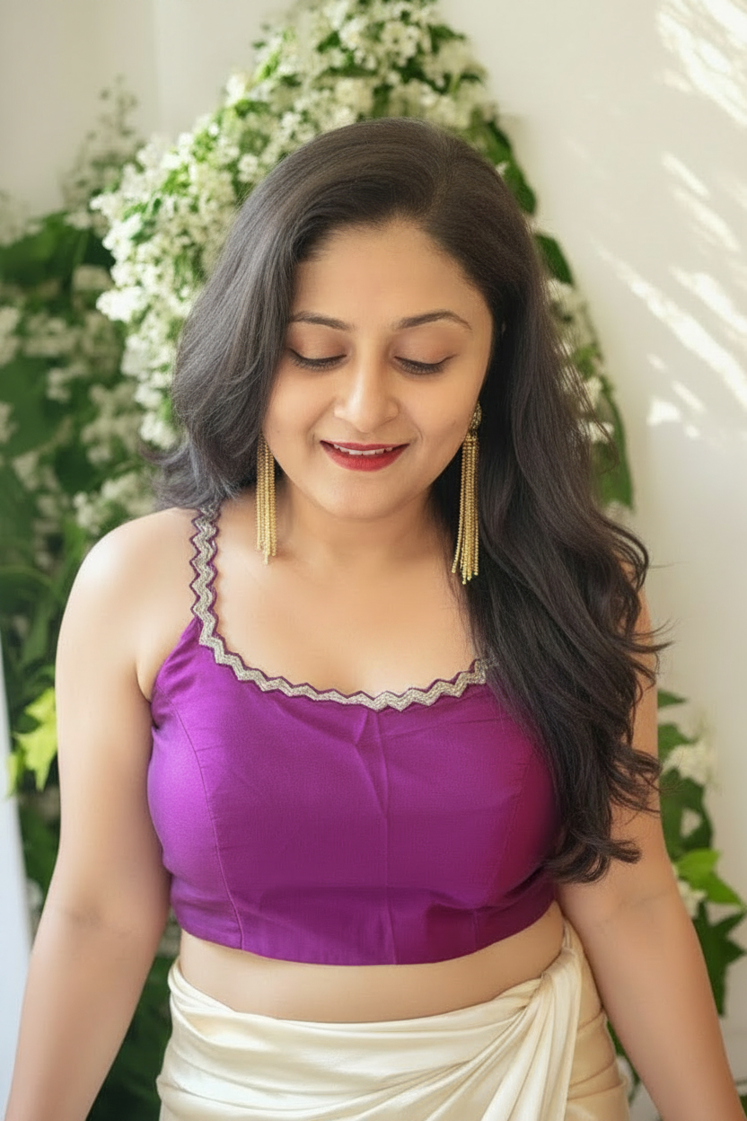 Zigzag Sequins Cotton Silk Blouse - Purple